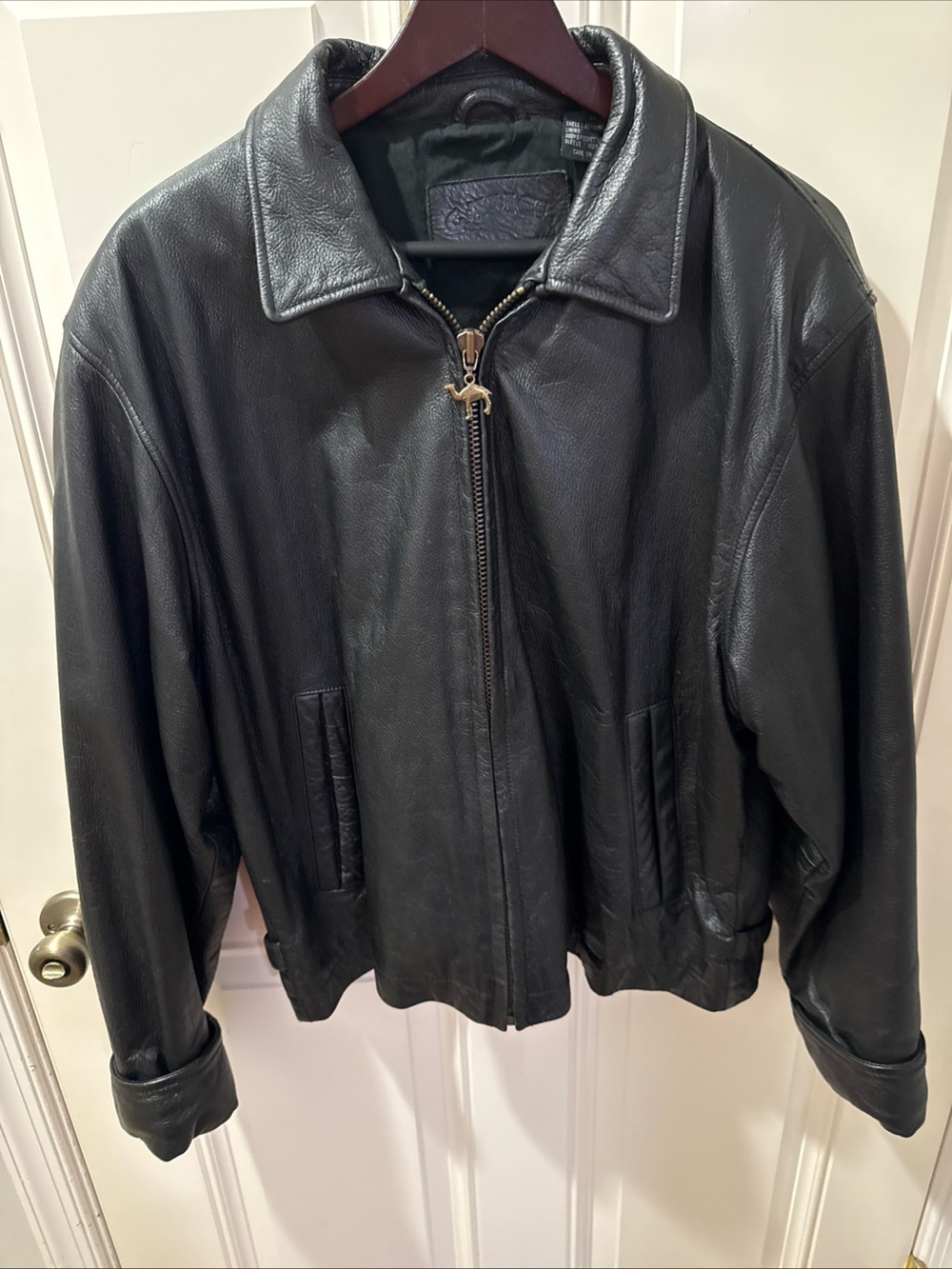 Men's Black Leather Bomber Jacket VTG Camel Cigarettes Memorabilia